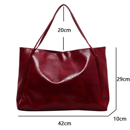 Women’s PU Leather Tote Bag – Large Capacity Soft Underarm Shoulder & Crossbody Bucket Bag Retro Casual Portable Handbag