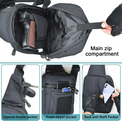 Outdoor Tactical Shoulder Bag – Concealed Carry Pistol Holster Waterproof Crossbody Gun Sling Pack