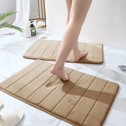 3PC Set Non-Slip Memory Foam Bath Mats - Soft, Water Absorbent, Quick-Dry, Machine Washable Floor Rugs