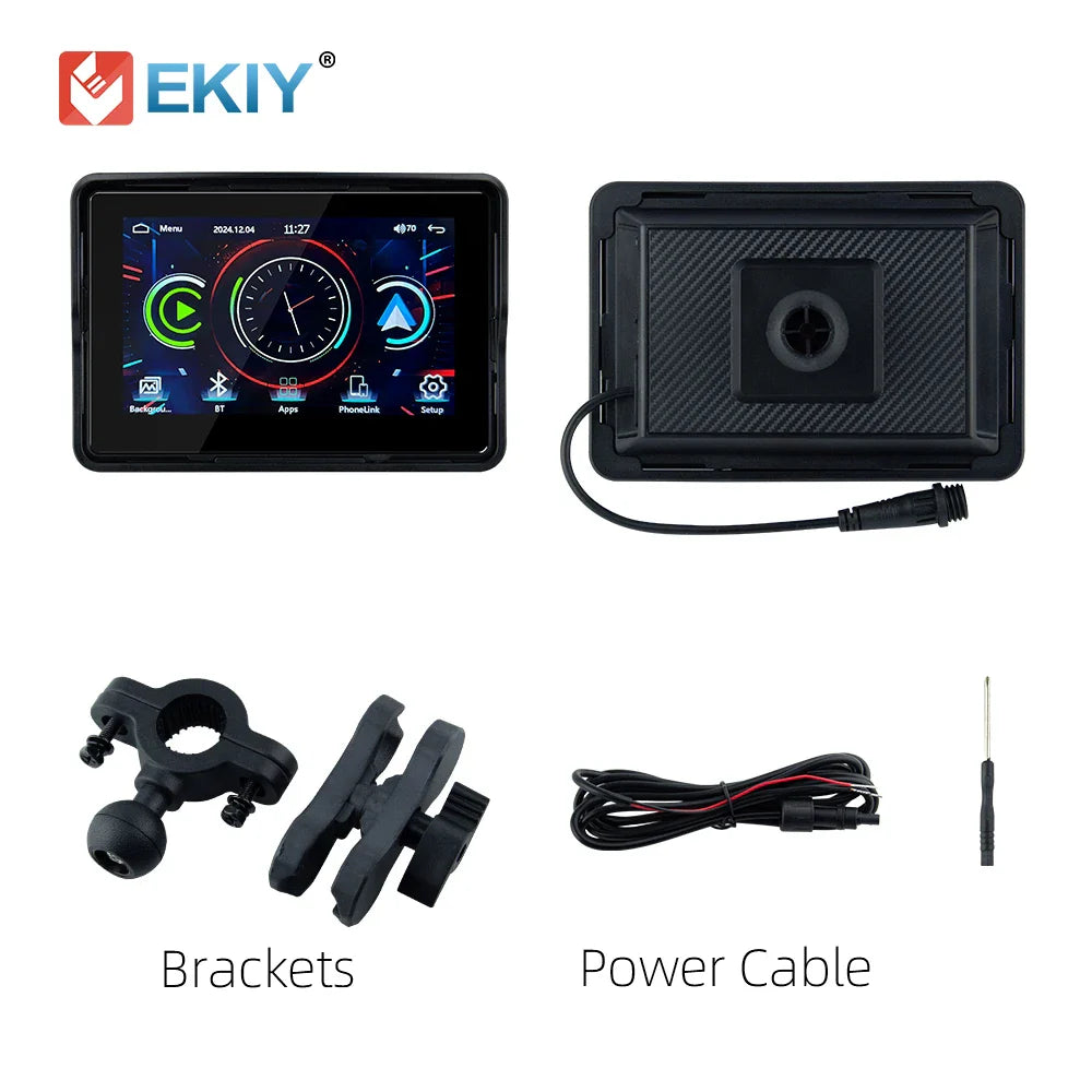 EKIY 5" Portable Motorcycle GPS Navigation Display – Digital Dashboard with Wireless CarPlay & Android Auto