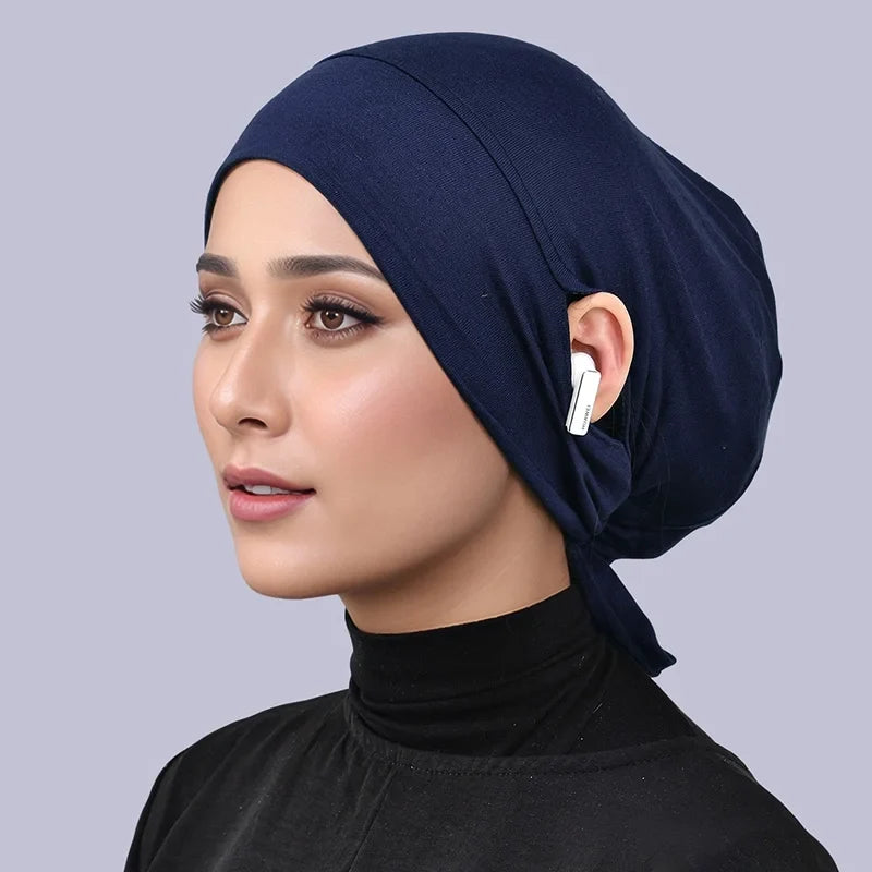 Women’s Tie-Back Jersey Hijab Cap - Stretchy Elastic Muslim Inner Underscarf with Ear-Covering Design