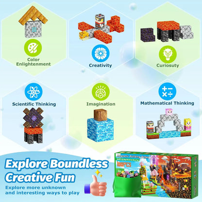 Magnetic Building Blocks – Mine World Magnet Cube STEM Toy for Kids 3+, DIY Montessori Sensory Model for Boys & Girls