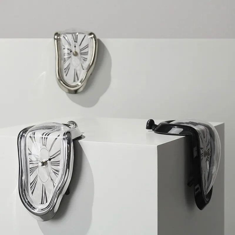 Surreal Melting Clock - Silent Salvador Dali Style Wall Watch for Home Office, Shelf, Desk, Table Decor and Gifts