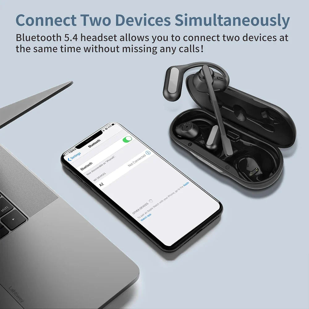 Open-Ear Bluetooth 5.4 Headphones with Boom Mic – Wireless ENC Noise-Cancelling Headset with Detachable Microphone & Mute Button