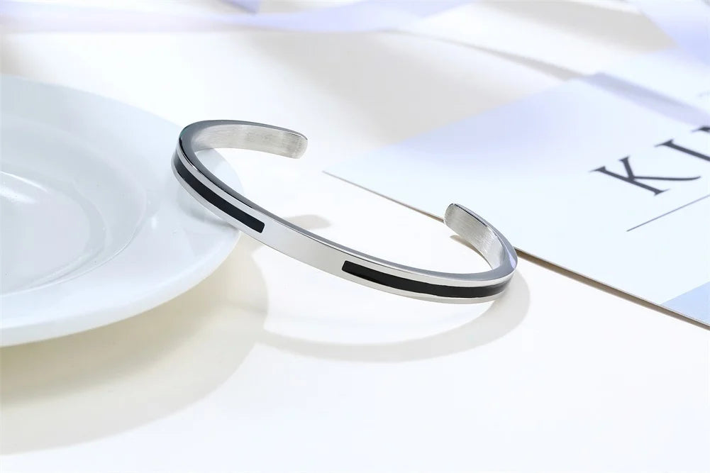 Men's Enamel Bangle - Viking Logo Cuff Bracelet, Stainless Steel Minimalist Bangle for Gentlemen