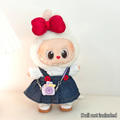 Mini Doll Clothes & Accessories — 15–17cm Labubu & 10cm Cotton Doll Outfit, Pink Hoodie & Yarn Skirt (No Doll)