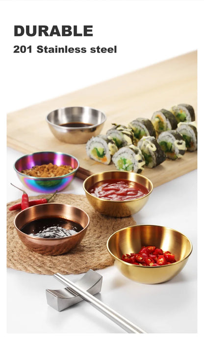 2PCS/4PCS Stainless Steel Golden Sauce Dishes – Appetizer & Seasoning Serving Tray Set for Kitchen Tableware
