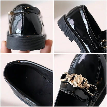 Children's Black Princess Leather Shoes - Soft Sole British Style Performance Shoes for Girls