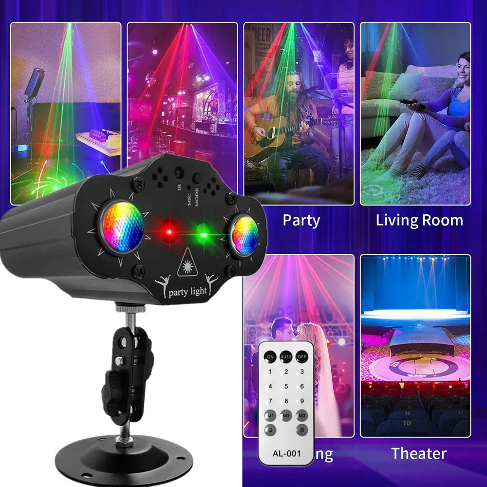Voice-Controlled Stage DJ Laser Projector - Red Green Blue Strobe Lights for Disco Party, Club, Family Holiday, Christmas