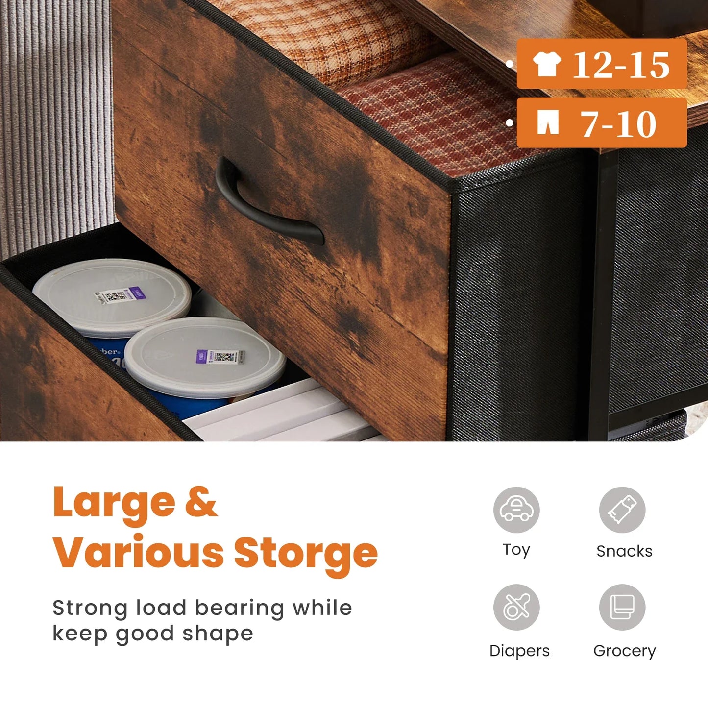 Nightstand Bedside Table – Coffee, Sofa & Tea Table with 2 Fabric Drawers for Bedroom Storage & Clothes Display