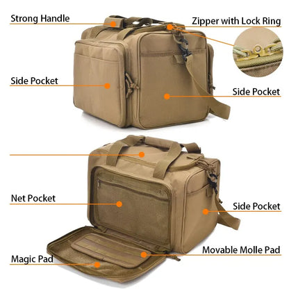 Gun Range Storage Bag Molle Tactical Case – Outdoor Hunting & Shooting Accessory, Pistol Tool Shoulder Pack, Nylon Sniper Bag (Black)