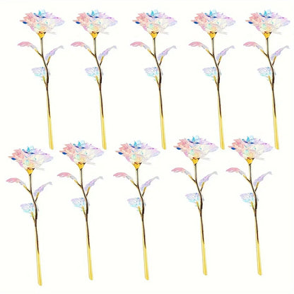 10PCS 24K Foil Plated Rose Gold Roses – Valentine’s Day, Wedding & Forever Love Decorative Gift