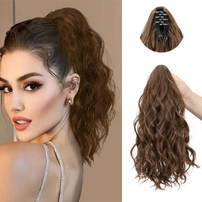 Synthetic Short Curly Water Wave Claw Clip-In Ponytail – Black & Blonde Hair Extension for Women Fashion Accessories
