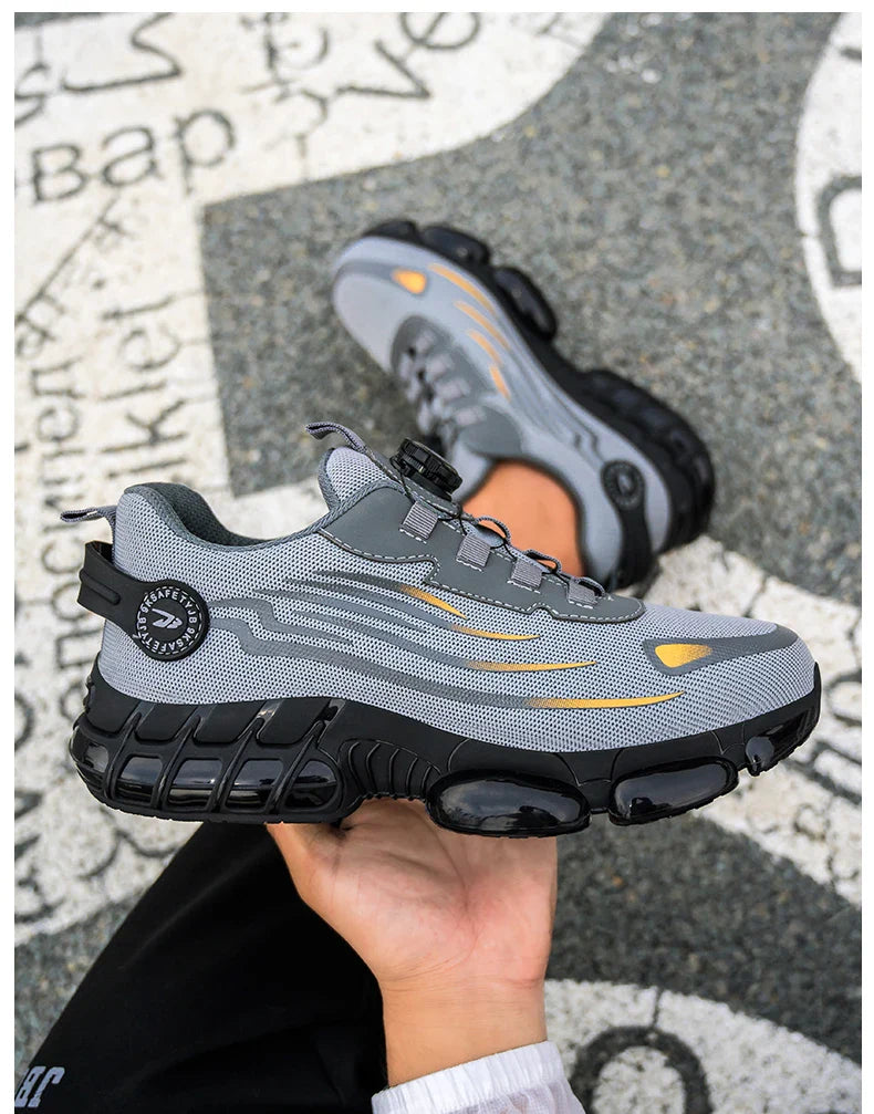 Rotating Button Men’s Safety Shoes – Anti-Smash & Anti-Puncture Work Boots, Fashion Sport Protective Footwear