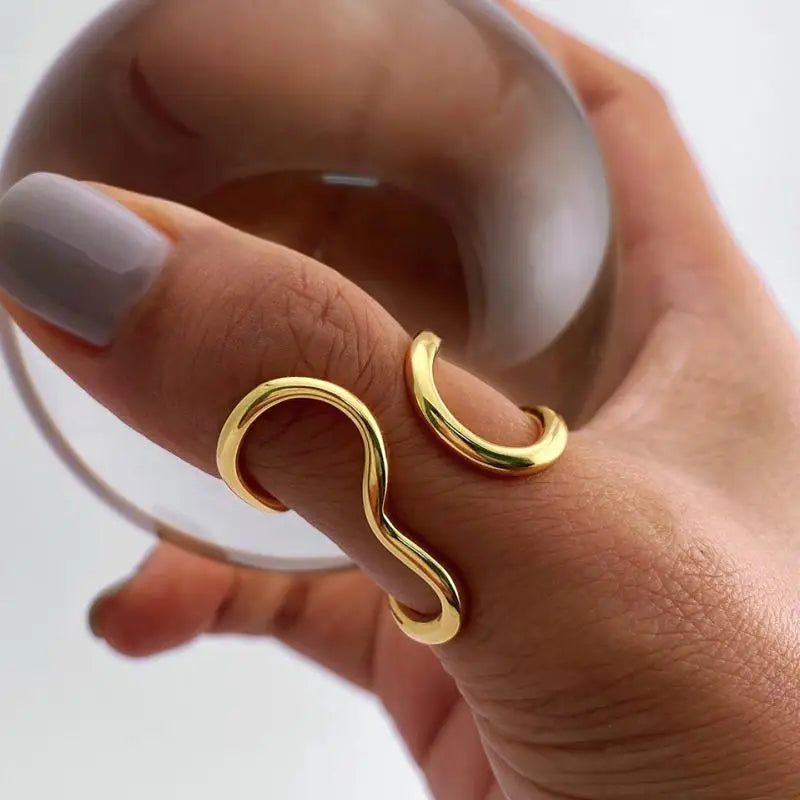 Gold Stainless Steel Rings for Women – Unique, Colorfast Party Jewelry with Exaggerated Charms & Personalized Gift