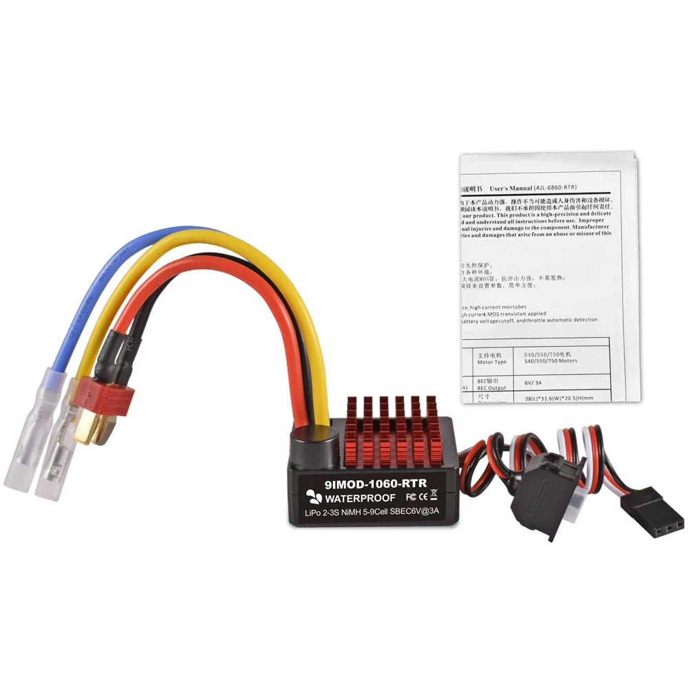 9IMOD 1060 RTR 60A Brushed ESC — Waterproof Electronic Speed Controller 2-3S LiPo with 6V3A BEC for 1/10 Axial SCX10, TRX4, TRX6, D90, HPI