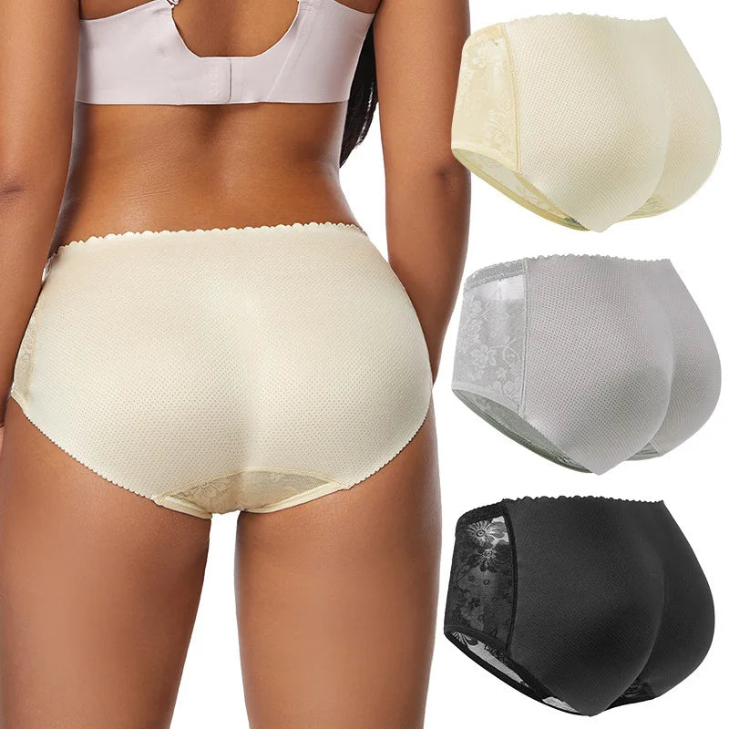 Women’s Butt Padded Enhancer Panties — Lace Breathable Seamless Shapewear, Butt Lifter Slim Briefs
