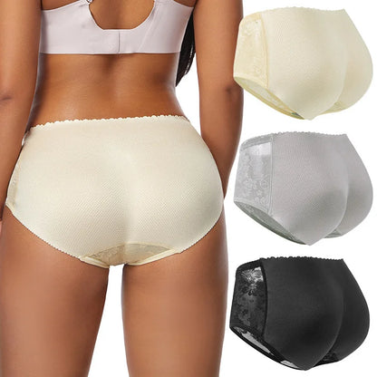 Women’s Butt Padded Enhancer Panties — Lace Breathable Seamless Shapewear, Butt Lifter Slim Briefs