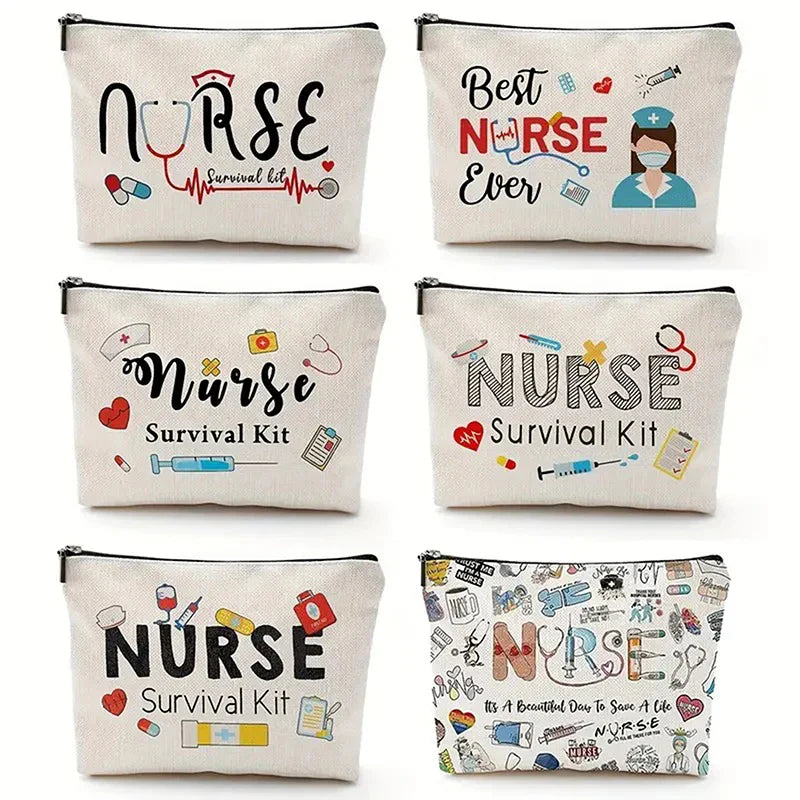 Travel Fashion Cartoon Nurse Print Cosmetic Bag - Women's Designer Makeup Organizer, Heat Transfer Multifunctional Pencil Case