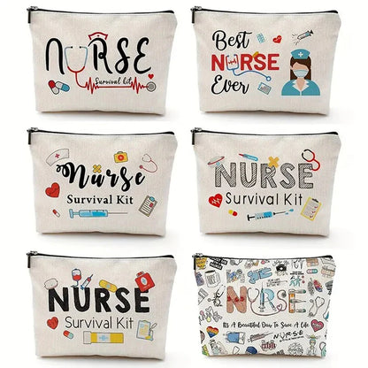 Travel Fashion Cartoon Nurse Print Cosmetic Bag - Women's Designer Makeup Organizer, Heat Transfer Multifunctional Pencil Case