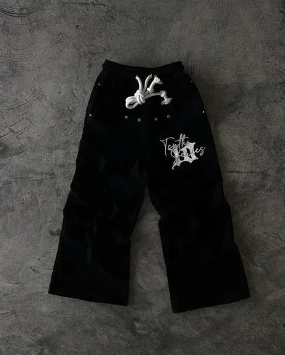American Y2K Gothic Hip Hop Sweatpants for Men – Retro Double Layer Baggy Joggers with Elastic Waist