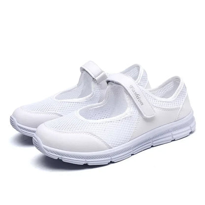 Women’s Breathable Mesh Vulcanized Sneakers – White Casual Walking Shoes, Fashion Work Shoes for Comfort & Everyday Wear