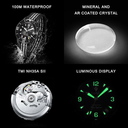 CADISEN Deep Explorer 2025 Automatic Mechanical Men’s Watch – Canvas Strap, NH35 Movement, Luminous & Waterproof Luxury Wristwatch