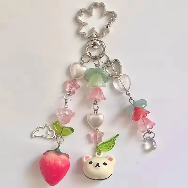 Cute Bear Strawberry Beaded Phone Charm - Y2K Coquette Keychain & Handbag Pendant Accessory Gift
