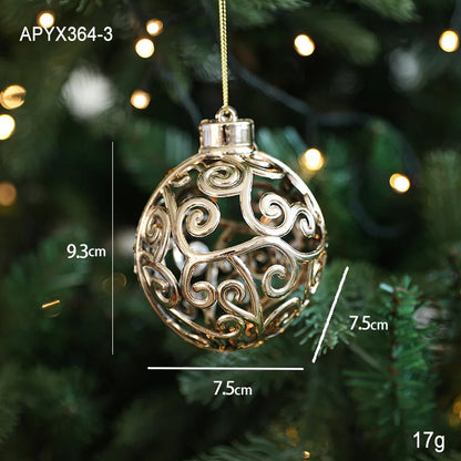 Christmas Tree Ornaments – Gold Plastic Balls with Butterfly, Dragonfly, Angel & Snowflake Decorations