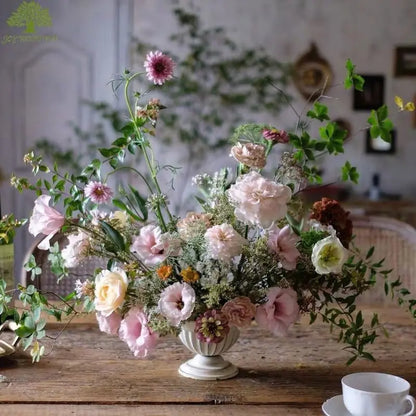 Old Goblet Antique Flower Vase – White Retro European Iron Table Arrangement Container with Handles