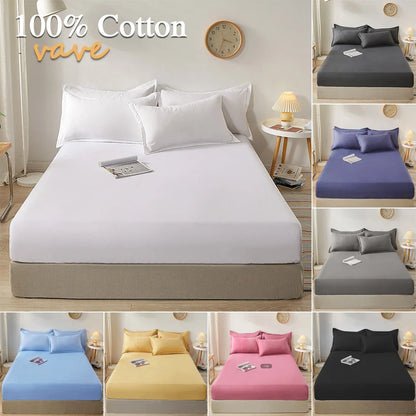 100% Cotton Fitted Sheet — Non-Slip, Adjustable Mattress Cover with Elastic Bands for Single, Double, Queen & King Beds (140/160/200cm)