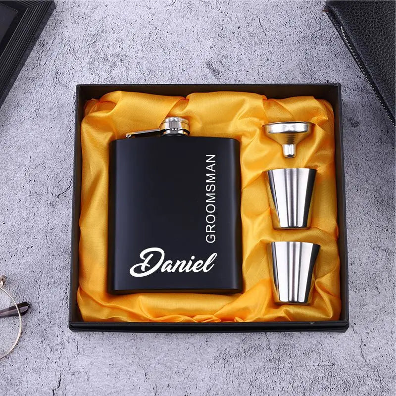 Personalized 6oz Stainless Steel Hip Flask – Engraved Gift for Best Man, Groom, Wedding with Custom Logo & Gift Box