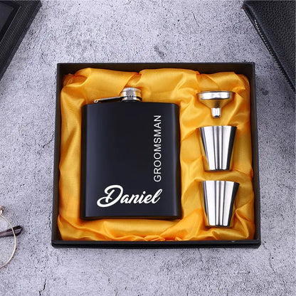 Personalized 6oz Stainless Steel Hip Flask – Engraved Gift for Best Man, Groom, Wedding with Custom Logo & Gift Box