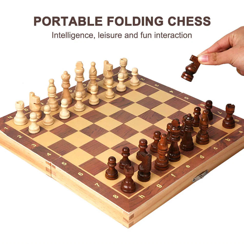 29x29cm Large 3-in-1 Chess Board – Foldable Chess, Checkers & Backgammon Set for Kids & Adults, Strategic Thinking Game