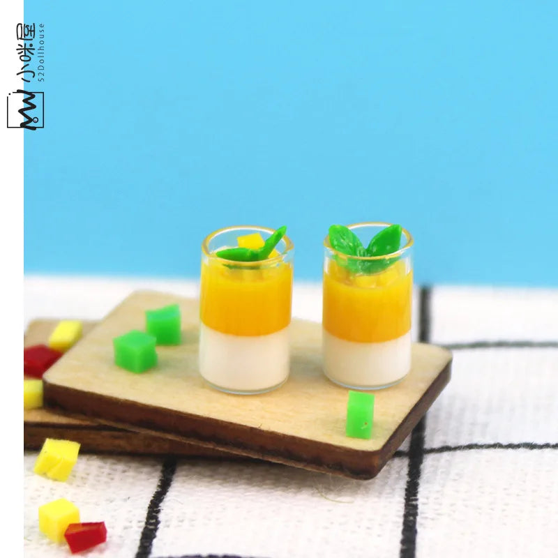 1/12 Dollhouse Miniature Yogurt & Ice Cream Cup – Simulation Drink Goblet Model Toy for Doll House Decoration Accessories