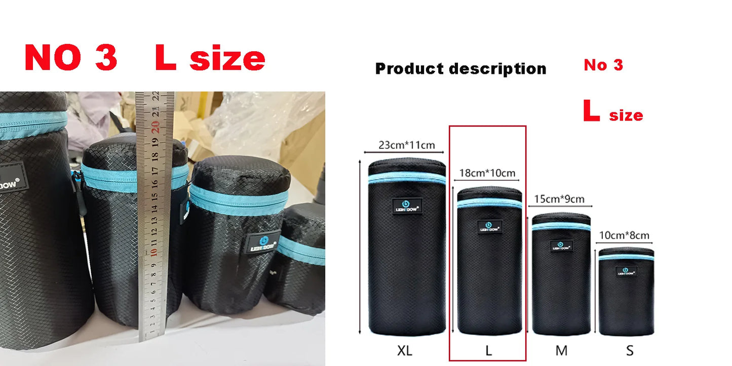 Lightdow 4-Size DSLR Lens Bag Set — Soft Protective Pouches S/M/L/XL for Camera Lenses