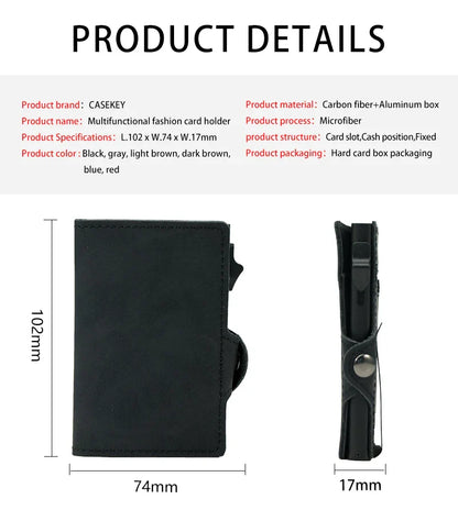 CASEKEY PU Leather Men’s Pop-Up Card Holder Wallet – Slim Minimalist Anti-RFID Smart Wallet with Money Clip & ID Window