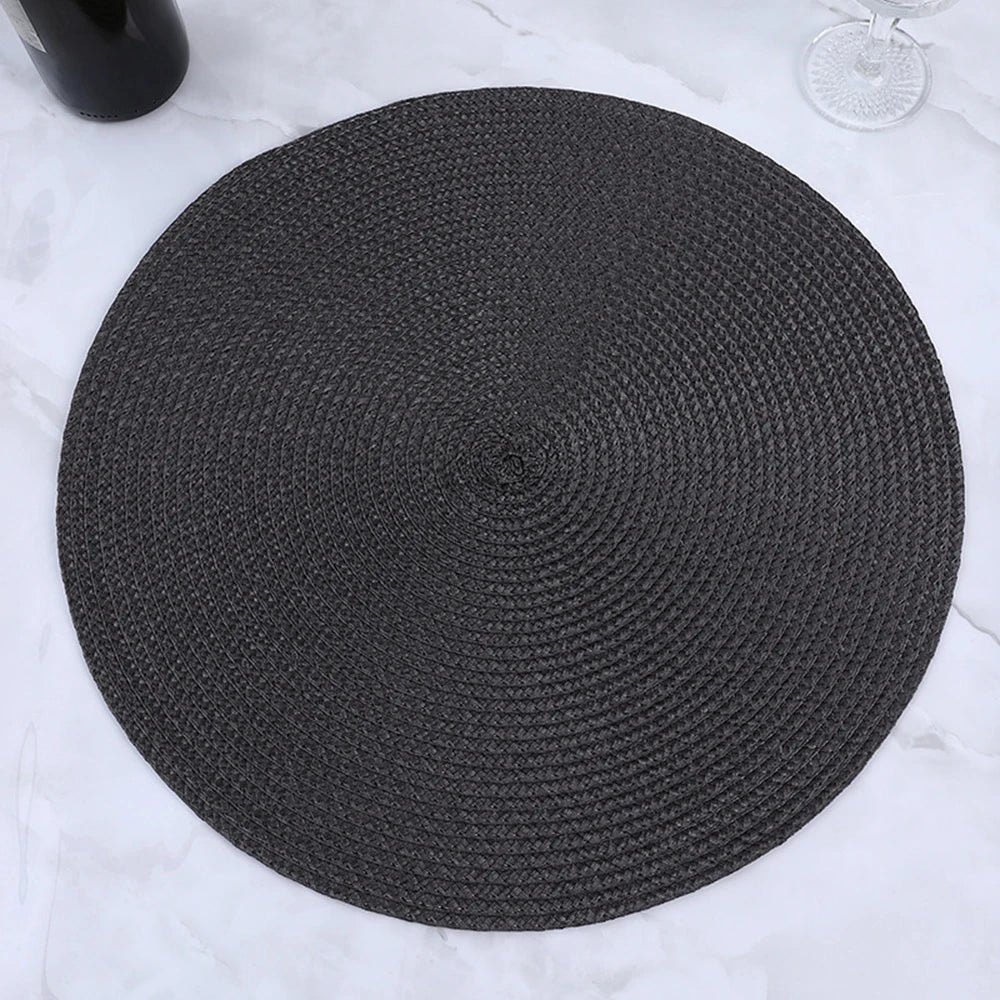 38cm Round Braided Tableware Mat – Washable, Anti-Slip, Heat-Resistant Dining Placemat and Drink Coaster for Home Decor