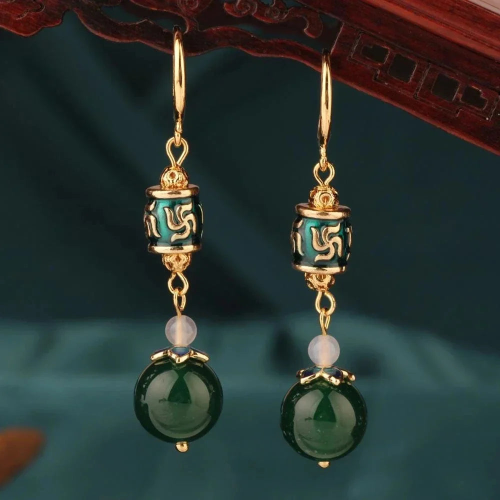 Vintage Flower Drop Earrings - Natural Stone Ethnic Jewelry for Women