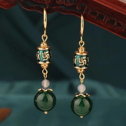 Vintage Flower Drop Earrings - Natural Stone Ethnic Jewelry for Women