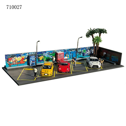 GFans 1:64 Scale Diorama Car Garage Model – LED Lighted Parking Lot DIY City Set for Collection & Display Gifts
