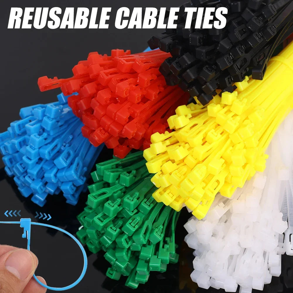 100/1000pcs Reusable Nylon Cable Ties – Adjustable Self-Locking Zip Tie Straps for Cord Organization & Binding