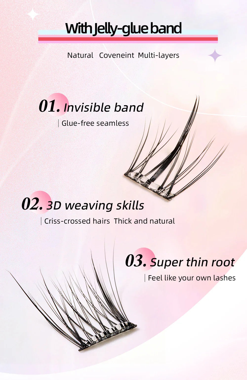 Yelix Self-Adhesive False Eyelashes — Reusable DIY Cluster Lashes, Glue-Free, Natural Soft