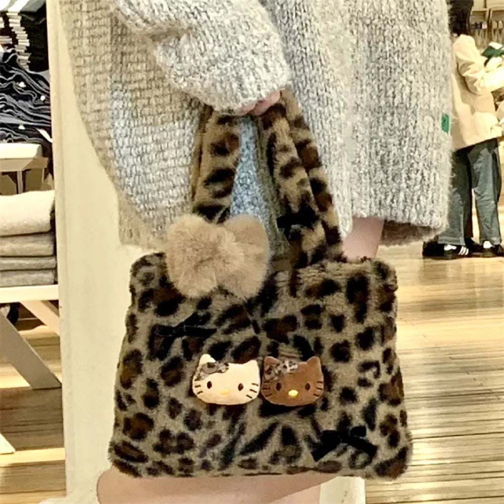 Sanrio Kawaii Hello Kitty Plush Handbag – Soft Stuffed Commuter Tote, Portable Satchel Backpack, Perfect Christmas Gift for Friends