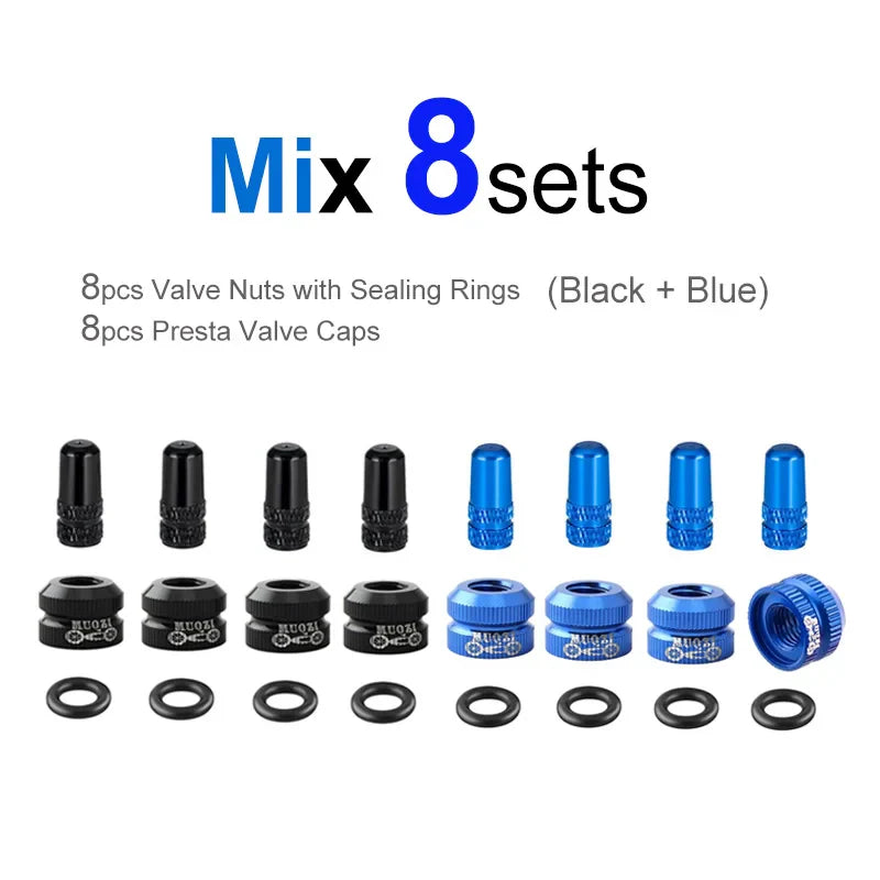 Bicycle Presta Valve Nut & Cap Set – Inner Tube Tire Nozzle Locking Screw with Sealing Ring Dust Protector
