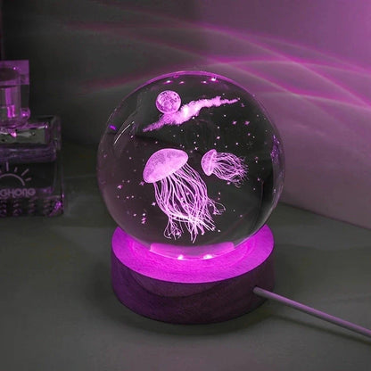 3D Laser Engraved Jellyfish Crystal Ball LED Night Light - Unique Birthday, Christmas & Gift Decor