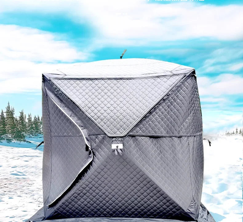 Outdoor 3-4 Person 4-Season Sauna House – Thickened Winter Ice Fishing Tent with Large Window & Chimney Mouth, Quick Open & Portable