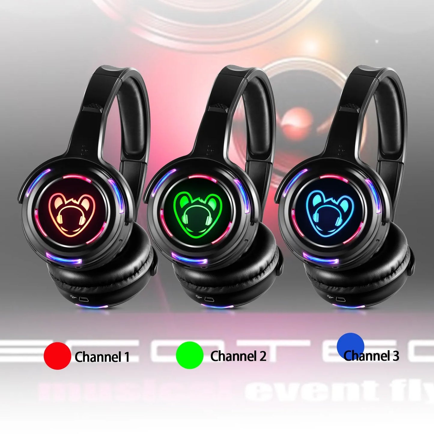 Silent Disco Wireless Headphones Bundle with RF LED Transmitter – 500M Range for DJ, iPod, MP3, Party, Club