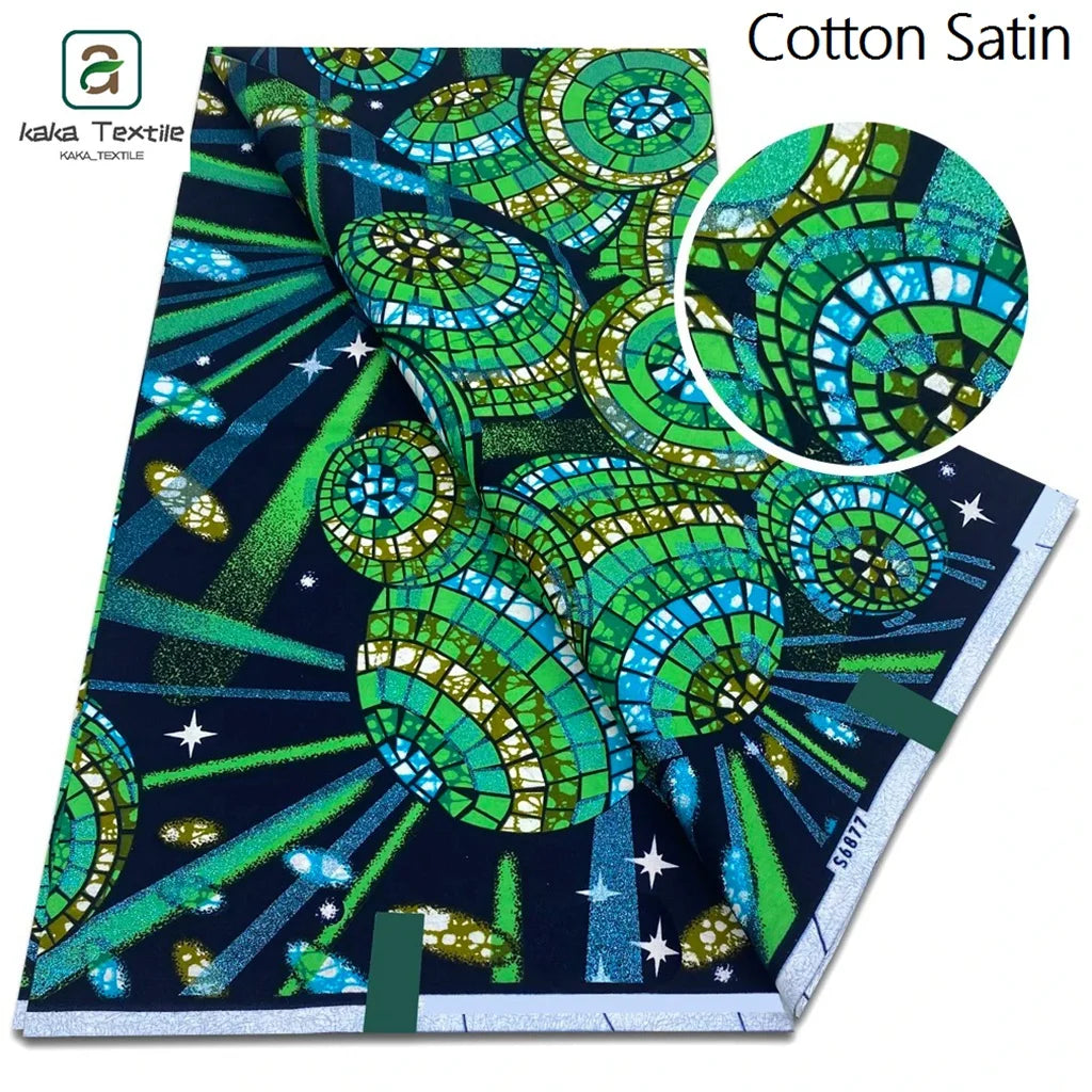 New Grand African Wax Fabric - 6 Yards Cotton Ankara Batik Pagne with Golden Shine Finish for Dresses & Sewing