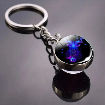 S12 Constellation Keychain – Luminous Double-Sided Zodiac Glass Ball Pendant for Men & Women